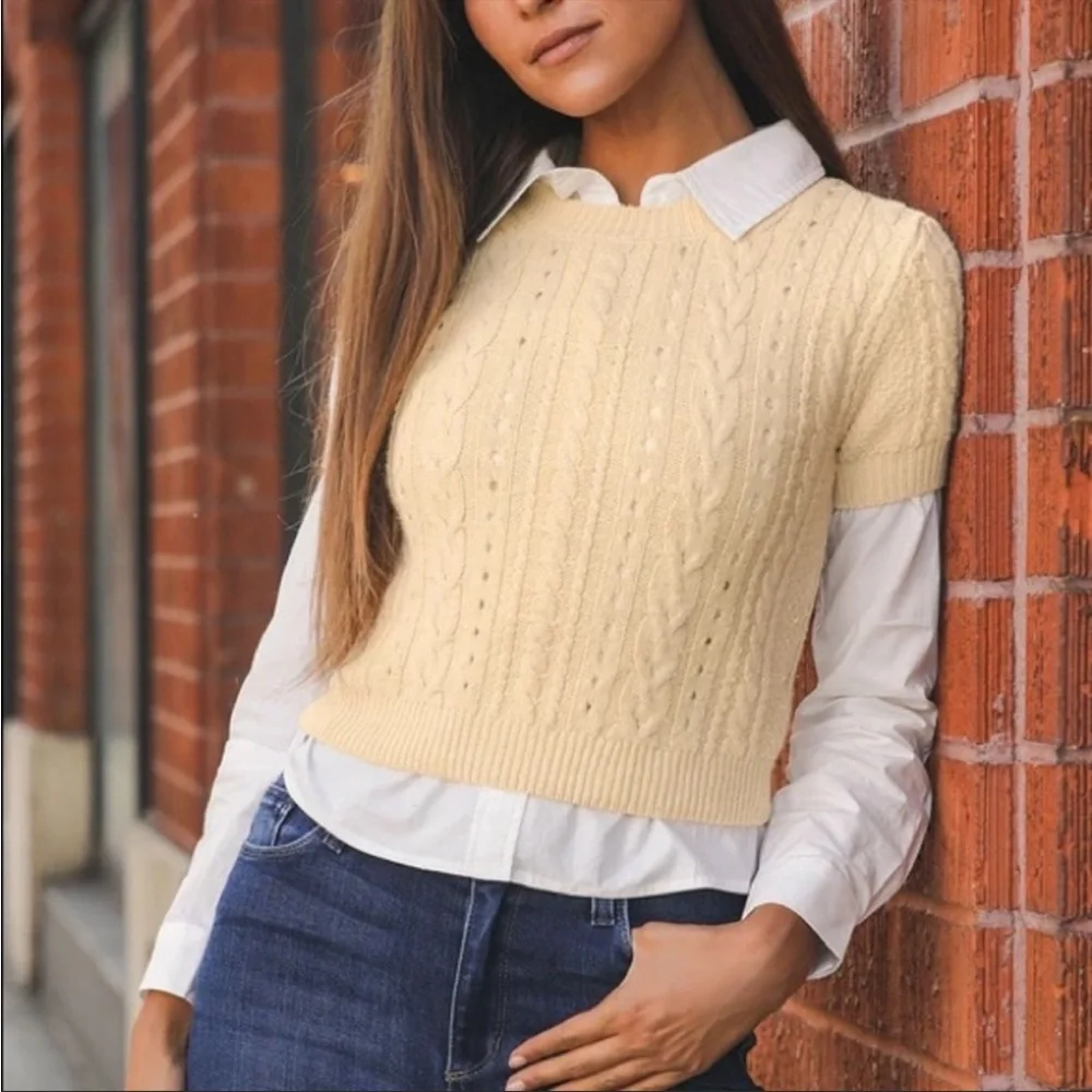 Free People Short & Sweet Brami In Eggnog Crop Sweater Top